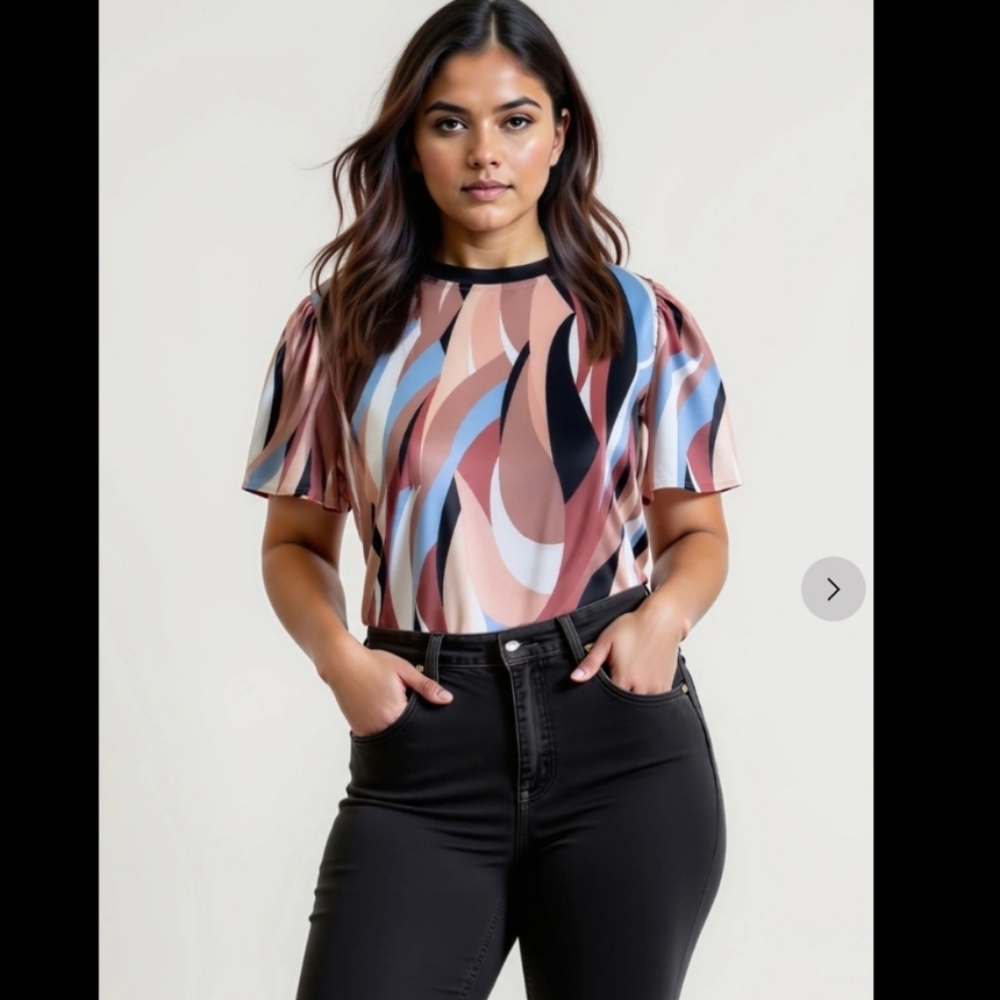 New York & Company Brand New Plus Size Abstract Multicolor Blouse Sz 3X